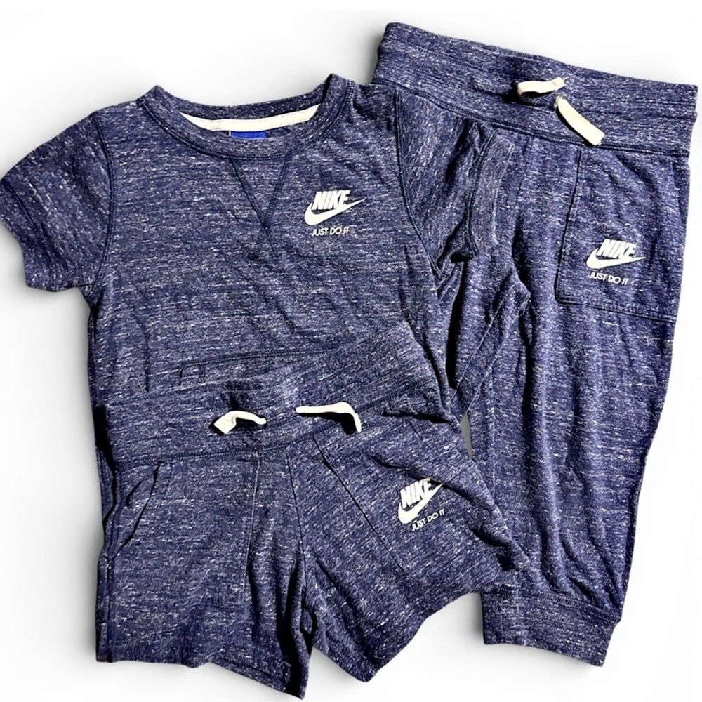 Nike Vintage Youth Girls Small 6/7 Tshirt Capris & Shorts Heather Blue Bundle